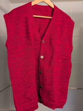 Vintage Red Knit Button-Up Vest